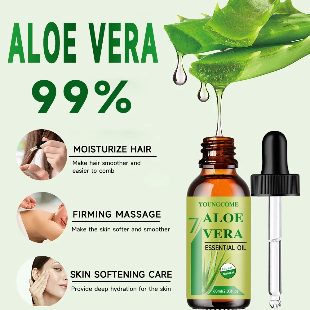 Organic Aloe Vera Essential Oil Great for Hydrating, Strengthening & Nourishing Hair Growth & Sunburn Relief  For Skin and Hair