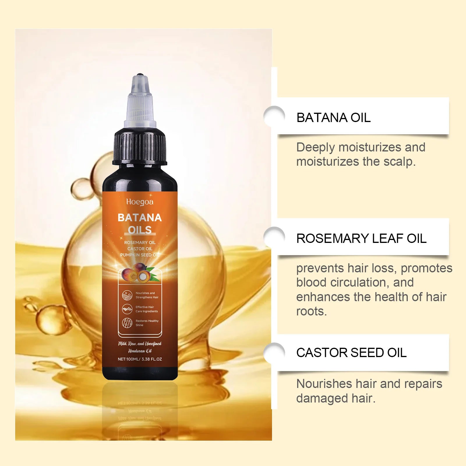 Batana Hair Oil Rosemary Hair Growth Nourishes Hair Follicle Strengthens Roots Anti Loss Repair Dry Hair Regrowth Scalp Care Oil