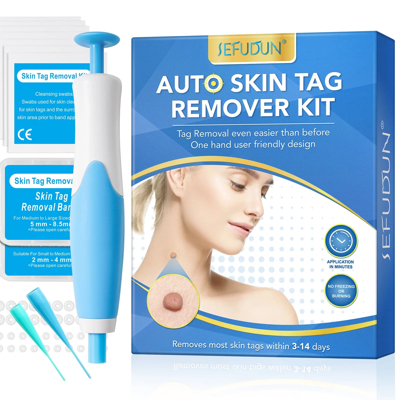 Double-headed Auto Skin Tag Removal Kit For Small to Large Skin Tags 2-8mm With Cleansing Swabs & 2 Size Bands Skin Care Tool